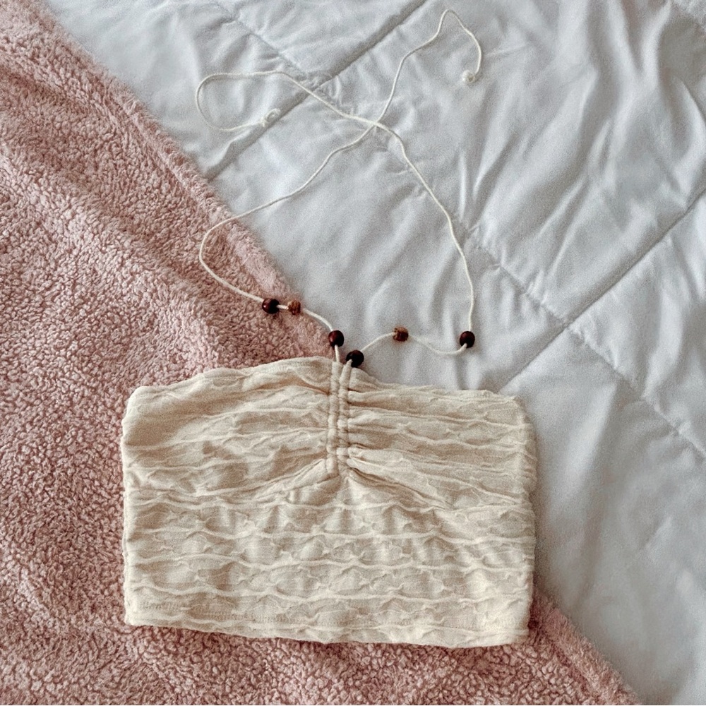 Cream Tube Top with Beaded Strings